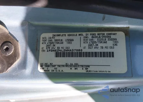 1998 Ford E-250 Recreational из США, поврежденный, VIN 1FDNE24L2WHA37080